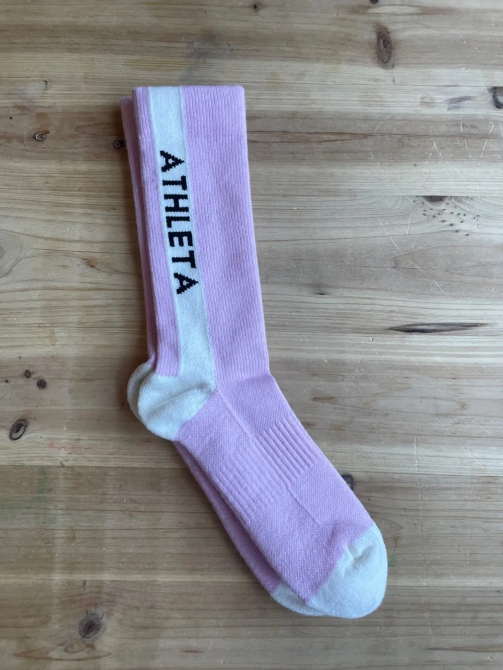 Athleta Light Pink Crew Socks with Cream Accents NEW